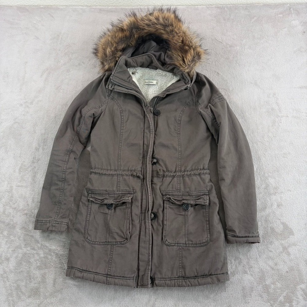 Vintage Abercrombie‎ & Fitch Faux Fur Hooded Parka Jacket Kids XL Sherpa Lined
